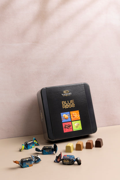 Scatola latta praline Blue Rose assortite
