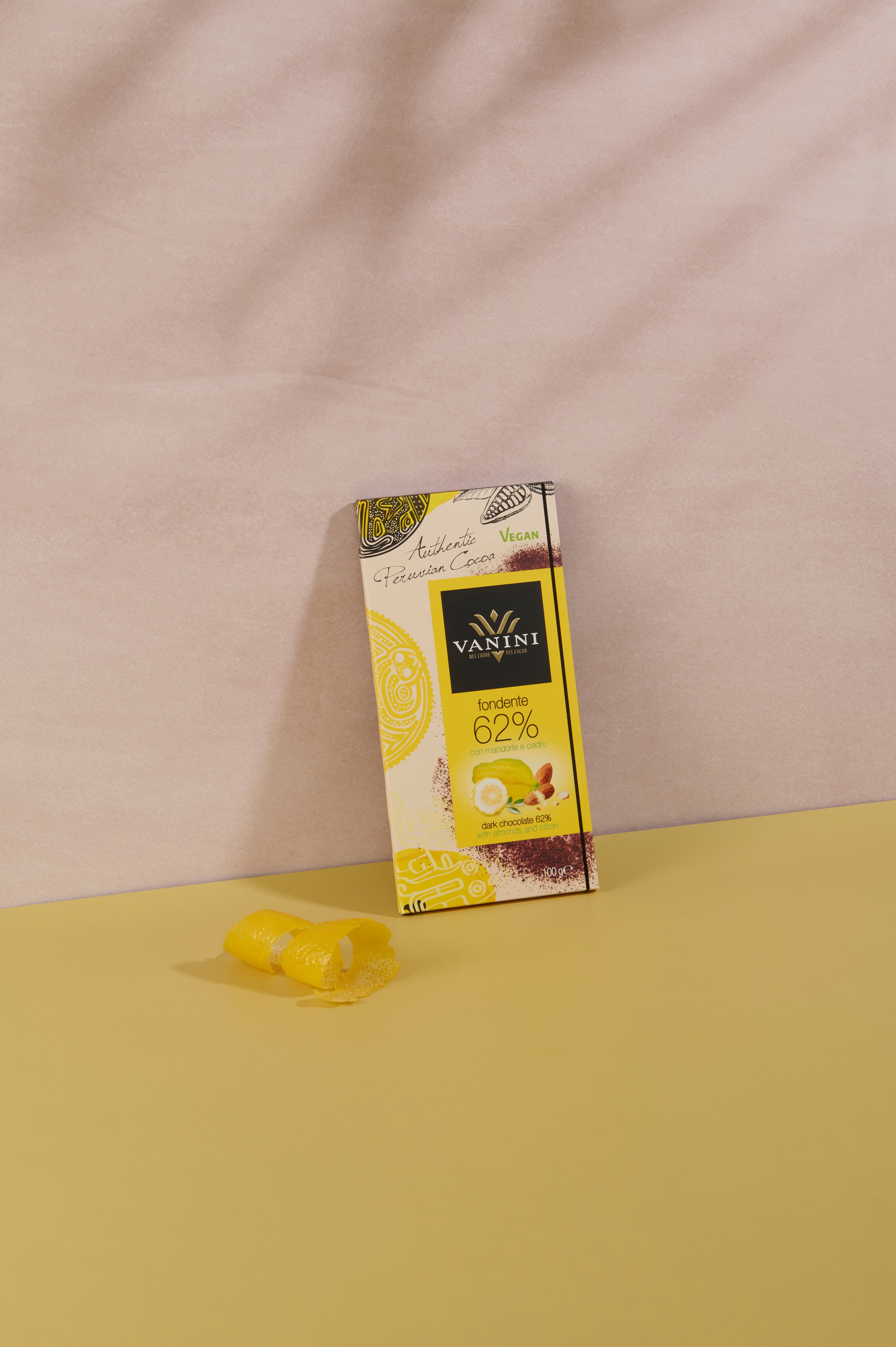Vanini Single Origin Peru Dark Chocolate Bar 62% with Almonds and Cedar