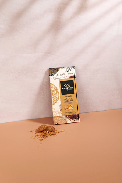 Vanini Single Origin Peru Dark Chocolate Bar 62% with Amaretto Flavored Biscuit