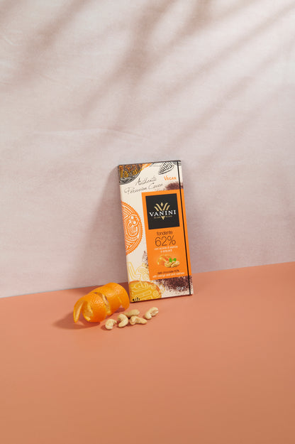 Vanini Single Origin Peru Dark Chocolate Bar 62% with Orange Peel and Cashews