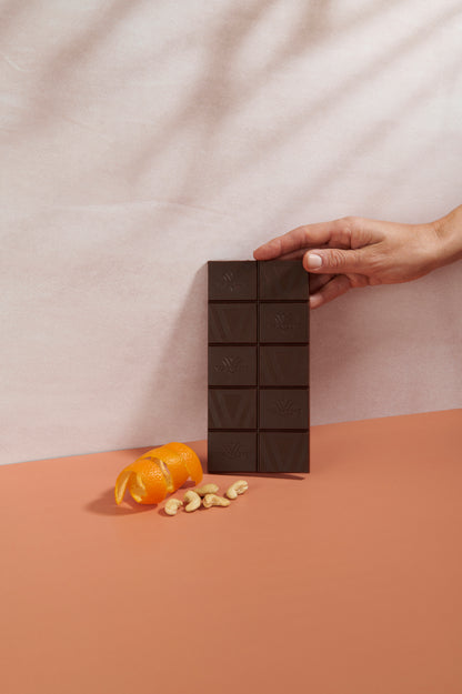 Vanini Single Origin Peru Dark Chocolate Bar 62% with Orange Peel and Cashews