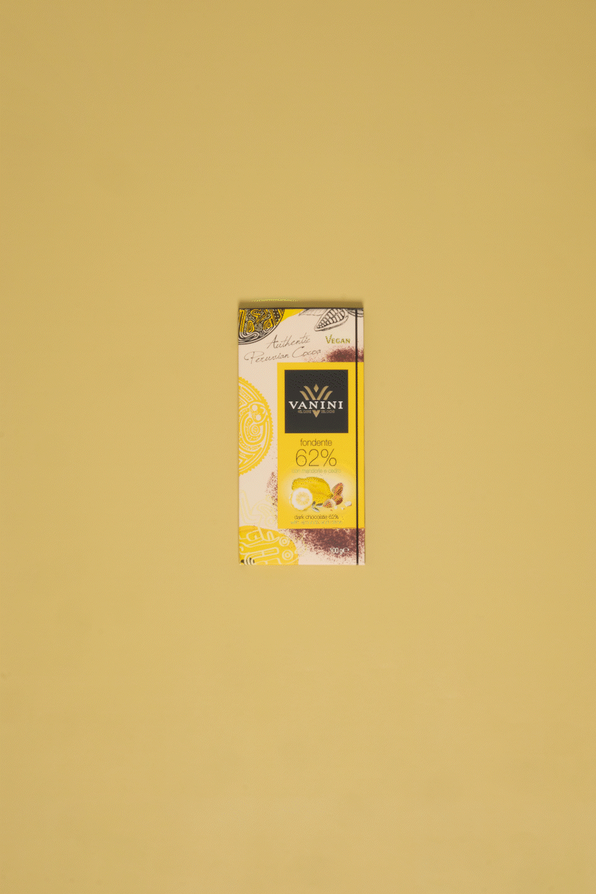 Vanini Single Origin Peru Dark Chocolate Bar 62% with Almonds and Cedar