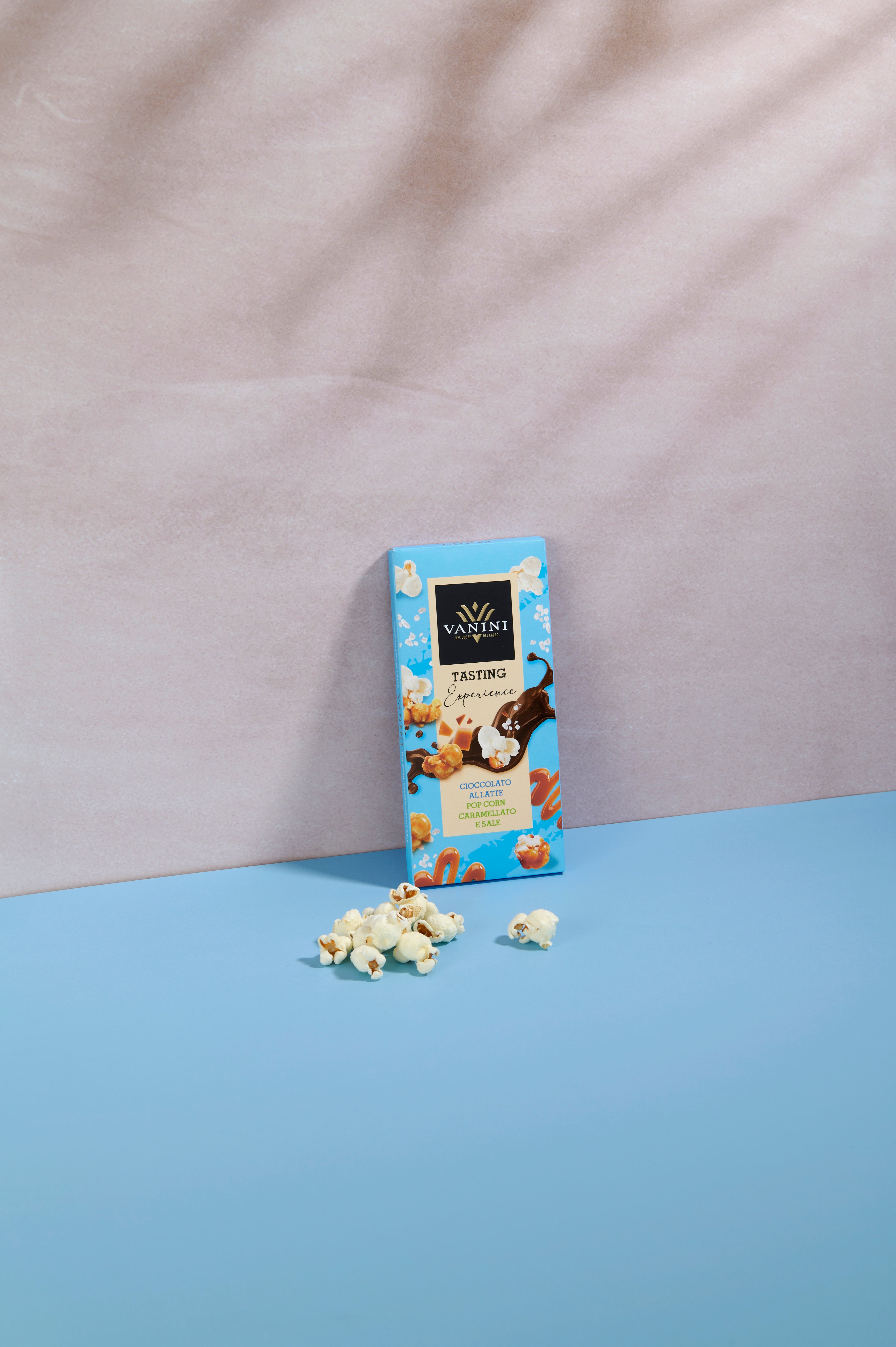 Tavoletta Vanini Tasting Experience cioccolato al latte, pop corn caramellato e sale