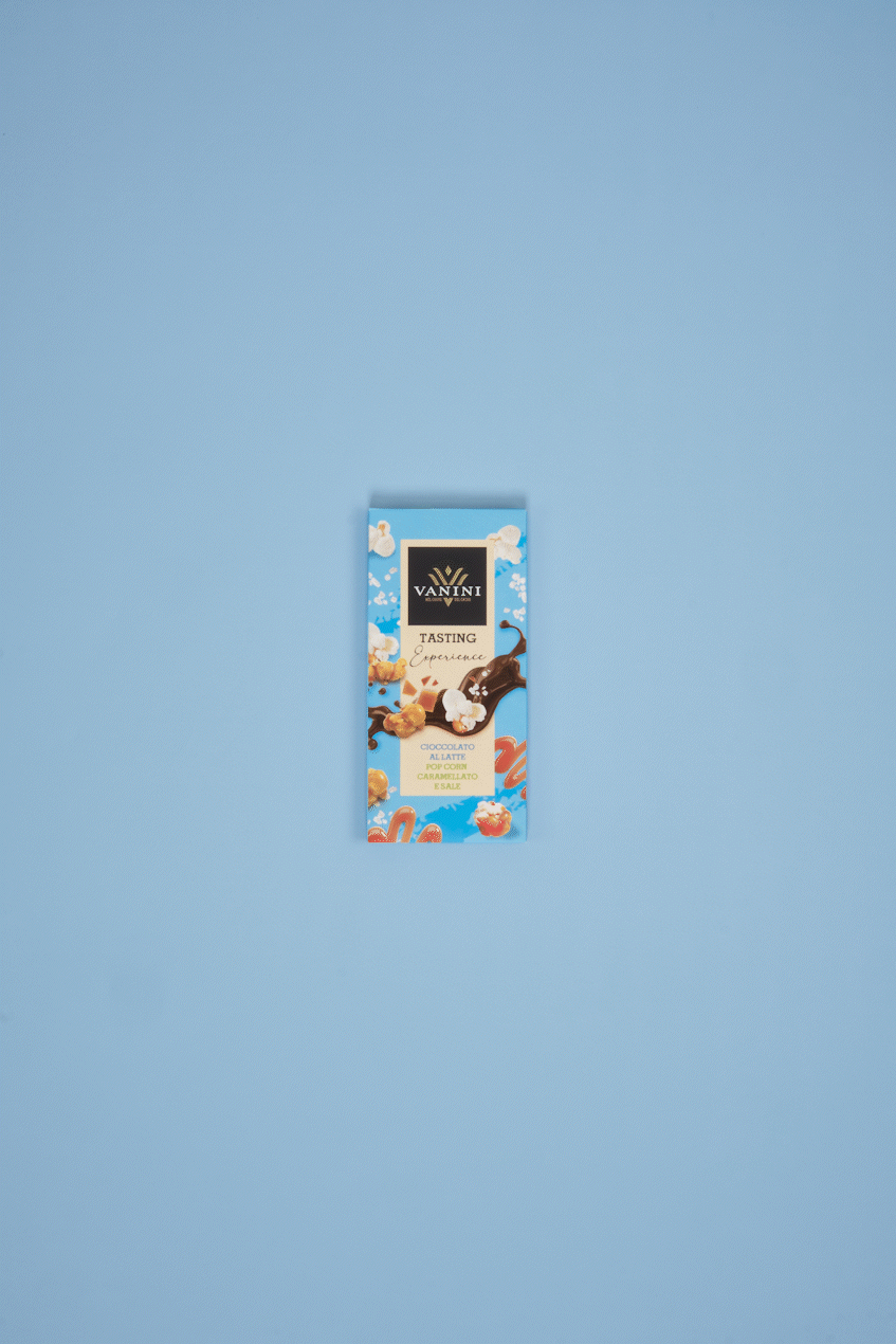 Vanini Tasting Experience bar with milk chocolate, caramelized popcorn and salt