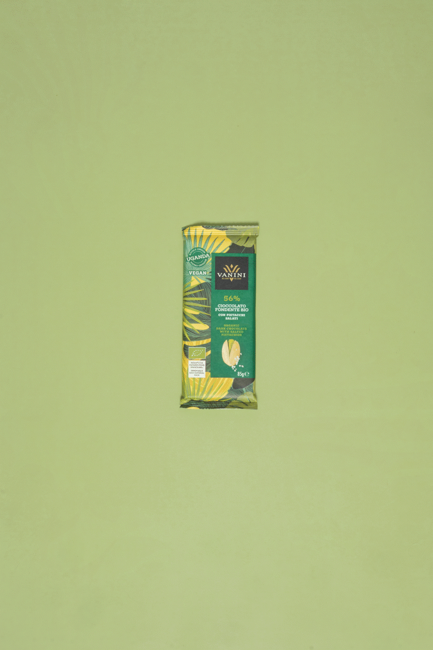 Vanini Uganda Organic Dark Chocolate Bar 56% with Salted Pistachios
