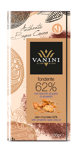 Tavoletta 100g Monorigine Bagua Fondente 62% con biscotto al gusto di amaretto