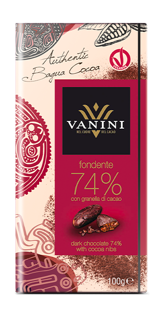 Tavoletta 100g Monorigine Bagua Fondente 74% con granella di cacao